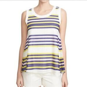 1. STATE Top Women's Size Small White Blue Yellow Pink Crochet Striped Tank Top